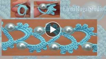 Crochet Wide Tape Lace/ CROCHET WITH BEADS TUTORIAL