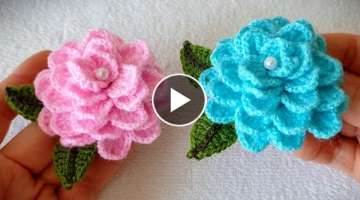 Yapımı çok kolay çok güzel yaprak gül yapımı Rose flomer crochet