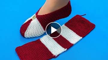 Simple slippers on 2 knitting needles with a detailed tutorial!