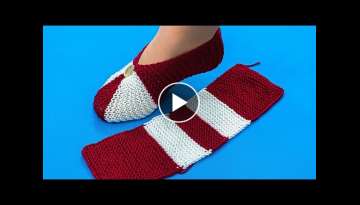 Simple slippers on 2 knitting needles with a detailed tutorial!