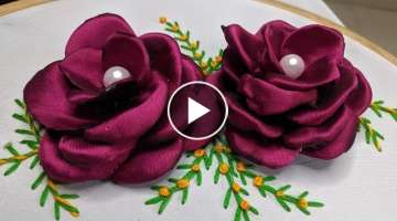 Amazing & 3d Hand Embroidery: Rose flower design tutorial | Hand Embroidery flower design idea:ku...