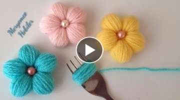  Super Easy Woolen Flower making with Fork
