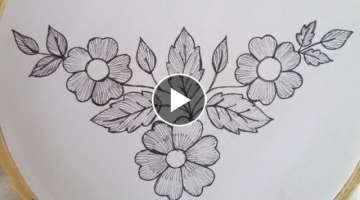 New very easy and simple hand embroidery border design for dress-kurti_Beautiful flower stitches