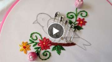 Hand Embroidery: Bird design trick with sefaty pin |New Hand Embroidery Bird design stitch