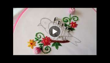 Hand Embroidery: Bird design trick with sefaty pin |New Hand Embroidery Bird design stitch