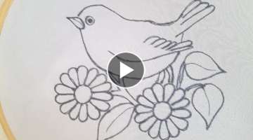 Hand embroidery design of a bird using basic stitches-Easy hand embroidery tutorial