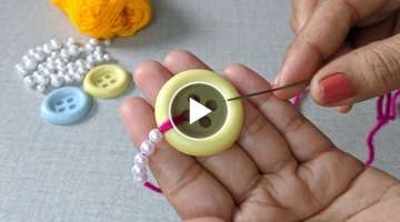 New Amazing Hand Embroidery Flower design idea.Very Easy & Super Hand Embroidery Button Flower id...