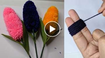 Easy Woolen flower making Idea - How to make Beautiful Lavender flowers - Amazing Woolen Crafts