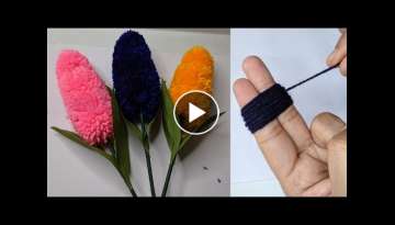 Easy Woolen flower making Idea - How to make Beautiful Lavender flowers - Amazing Woolen Crafts