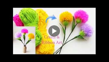 Easy Woolen Flower Making Idea - How to Make Beautiful Flower with Yarn - Amazing Woolen Crafts