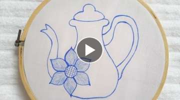 Very Beautiful and very easy hand embroidery kettle pattern with simple and beautiful flower