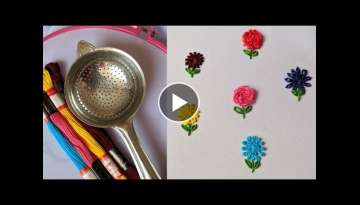 6 Different flower Stitch.All over Hand Embroidery Flower design trick/idea for Kurti/dress/kamee...