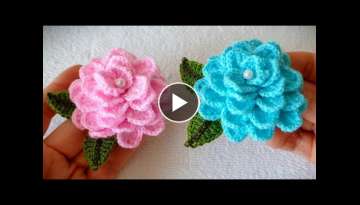 Yapımı çok kolay çok güzel yaprak gül yapımı Rose flomer crochet