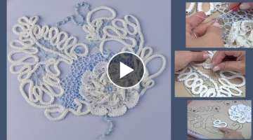 Amazing Composition/Crochet Spider-WEB, Mesh Flowers/ Irish Lace