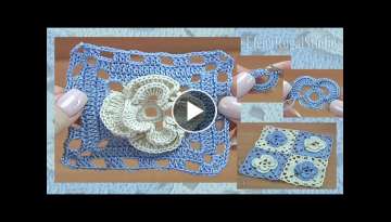 Crochet Square Motif with Flower Tutorial 49 Cómo unir motivos