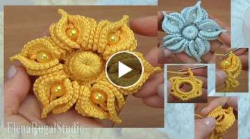 Crochet Amazing 3D Flower with Beads Tutorial 177