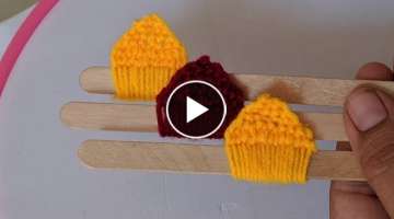 Awesome Woolen Flower Ideas with stick-Hand Embroidery trick-Sewing Hack-Easy wool flower