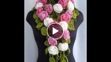  How to crochet a floral SCARF. PART 1. Knitting lesson. Branch of leaves