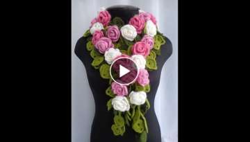  How to crochet a floral SCARF. PART 1. Knitting lesson. Branch of leaves