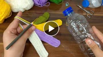 SUPER EASY IDEA!Look what I did with the plastic bottle ring I found in the trash. RECYCLE CROCHE...