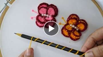 Amazing Hand Embroidery Butterfly design trick with pencil.Very Easy Hand Embroidery Butterfly id...