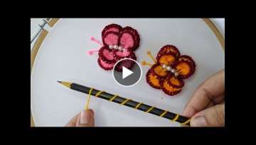 Amazing Hand Embroidery Butterfly design trick with pencil.Very Easy Hand Embroidery Butterfly id...