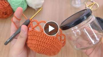 SUPER IDEA!Look what I did with the canning jar found in the kitchen! TREND CROCHET candle holder