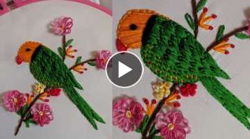 Hand Embroidery :Bird/Perrot design tutorial. New Beautiful & 3d Bird Hand Embroidery stitch
