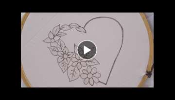 Hand embroidery, Beautiful Heart Embroidery with flowers , easy love embroidery design tutorial