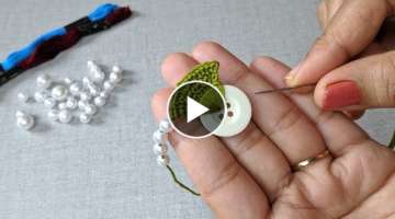 New Amazing Hand Embroidery Flower design idea, 3d Easy Hand Embroidery Button Flower design tric...