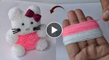 Amazing Hand making Cute Hello Kitty Yarn | Super & Very Easy Hand making Woolen Hello Kitty Yarn