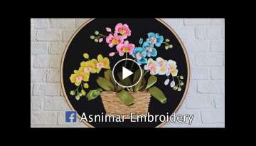 Ribbon Embroidery - Four Different Flower on The Vase