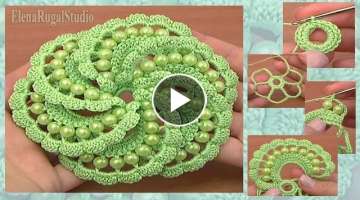 Crochet Spiral Flower With Beads Tutorial 103 Flor espiral de ganchillo con cuentas