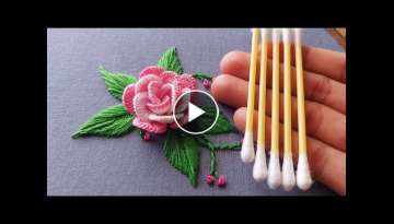 Most Beautiful 3D Rose flower with new trick| hand embroidery|flower design