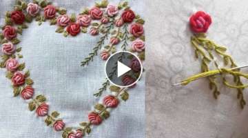 Bullion Knot Rose Stitch Hand Embroidery tutorial | Brazilian Hand Embroidery Flower Design Stitc...