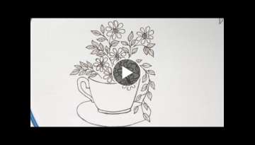 Hand embroidery, Very pretty, simple and easy embroidery of cup with little cute flowers