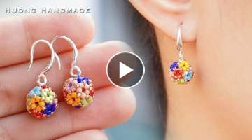 Multicolor beaded bead earrings. How to make beaded earring. Beading tutorial