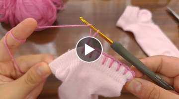 Wow! Super İdea with socks...Crochet cute little baby gift knitting-