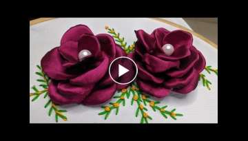 Amazing & 3d Hand Embroidery: Rose flower design tutorial | Hand Embroidery flower design idea:ku...