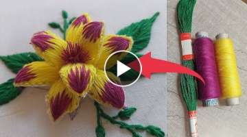 Most Gorgeous flower design with sewing thread|latest hand embroidery design