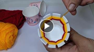 Amazing Hand Embroidery flower design trick with Paper cup | Very Easy Hand Embroidery flower des...