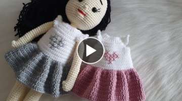 Amigrumi Kalpli Kız Bebek Elbisesi - Easy Knit Pattern- Oyuncak bebek Elbisesi