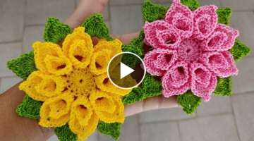 flor de crochê rápida e fácil para aplicação (flor bela)