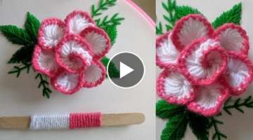 Amazing Hand Embroidery flower design trick | New Double Color Hand Embroidery 3d flower design i...