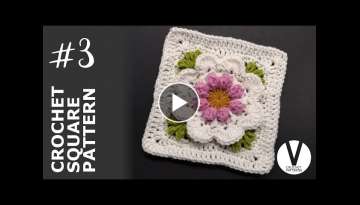 Crochet 3D Flower Granny Square Tutorial for Baby Girl Blanket #3